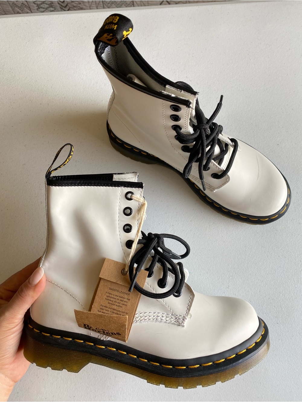 Dr. martens size 6 white genuine leather lace up boot